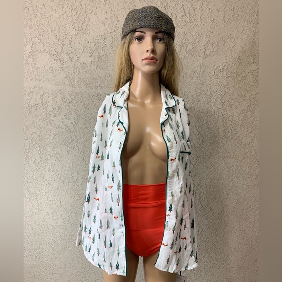 NWT Sleep Sense Christmas Trees Print Portuguese Flannel Sleep Top Size S - Picture 5 of 13